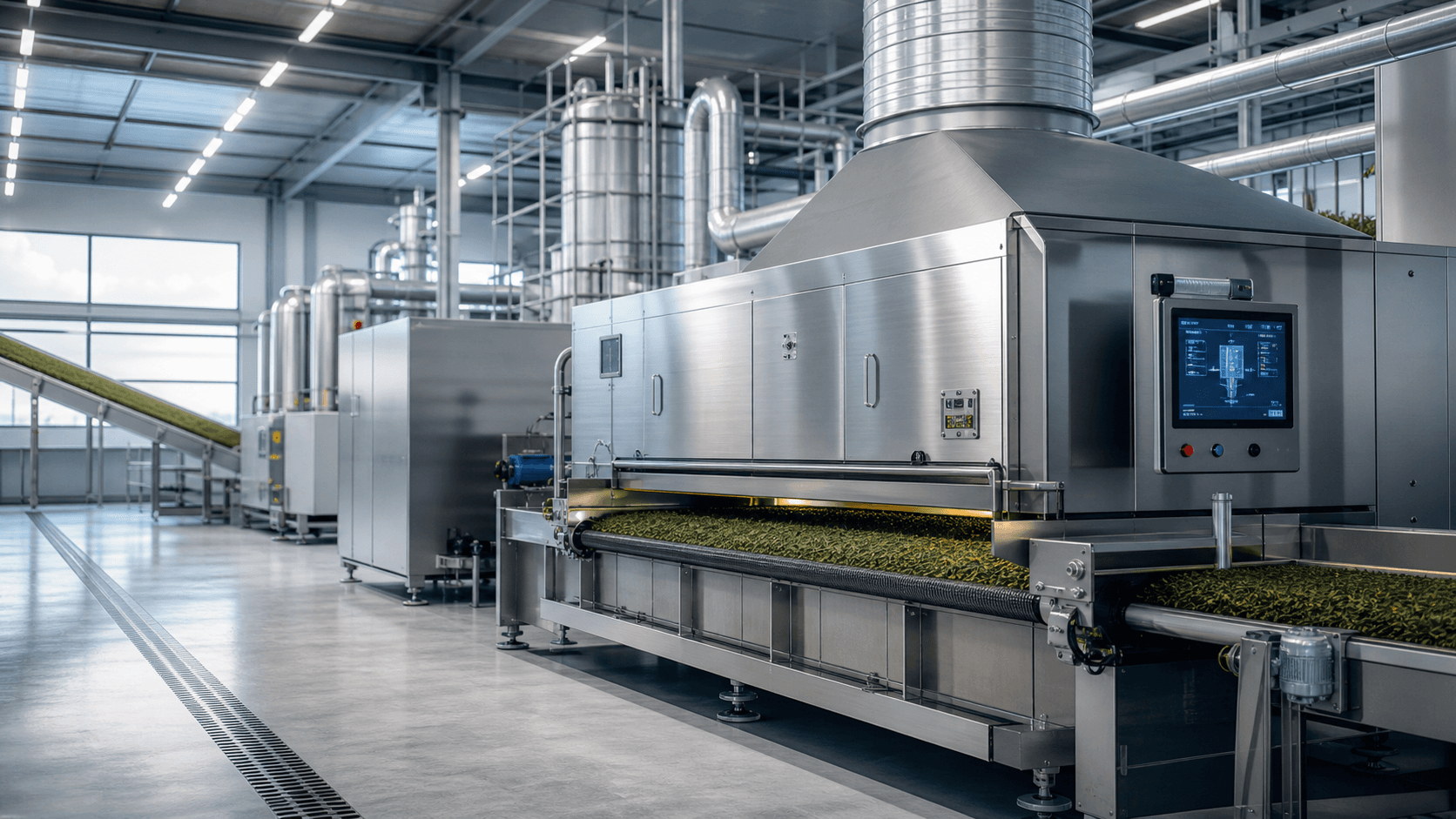 Maquinaria industrial de secado a baja temperatura en una planta de producción eficiente
